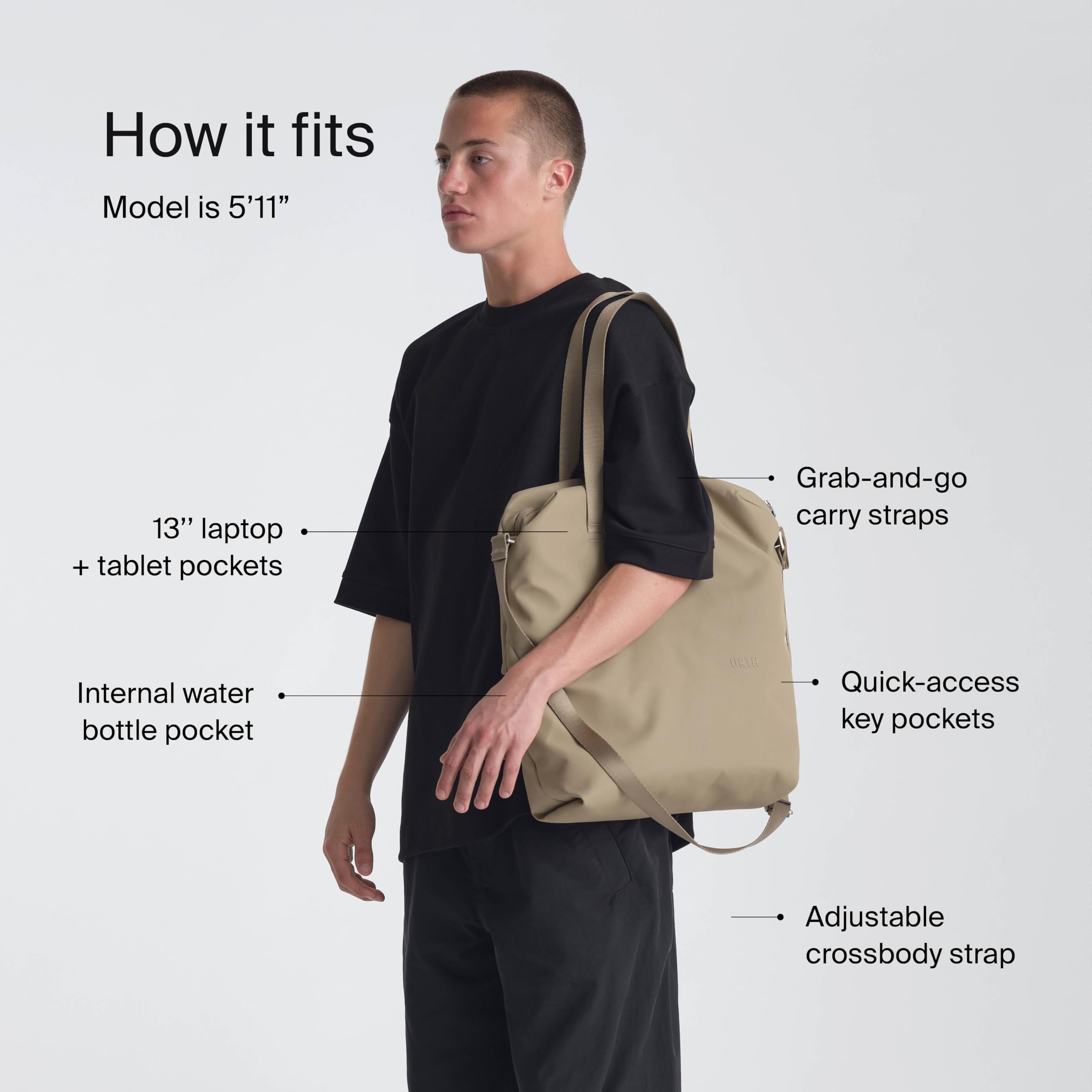 Urth Arkose 18L Utility Tote Bag - Water Resistant, Recycled, 13 Inch Laptop Tech Tote Bag with 9 Exterior & Interior Pockets - Image 4