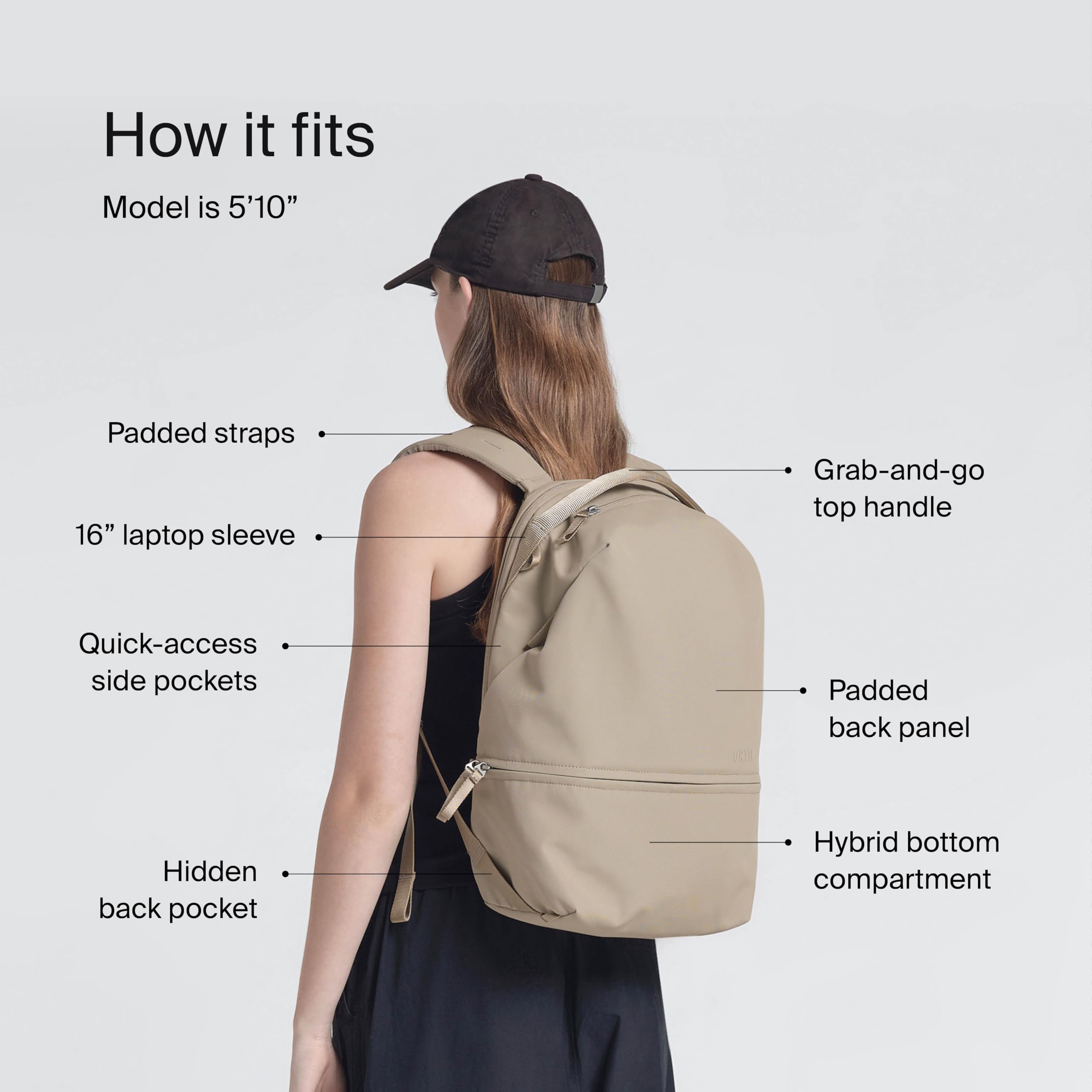 Urth Arkose 20L Backpack – 15” Laptop Bag, Weatherproof + Recycled (Beige) - Image 5